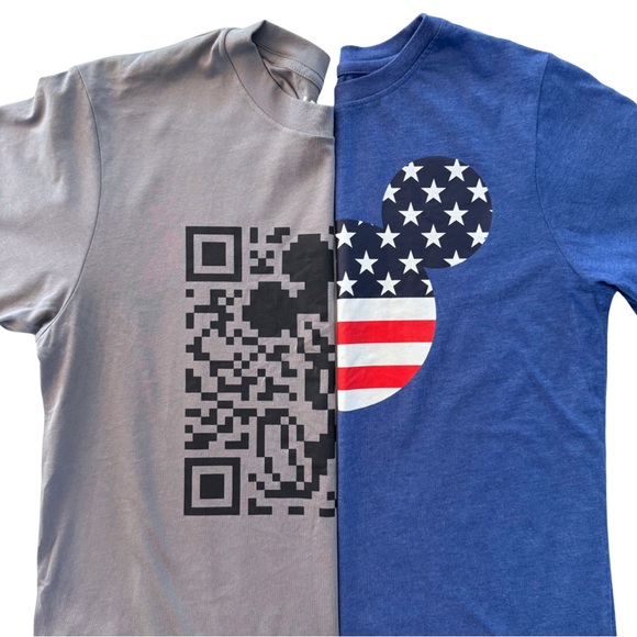 Disney T-Shirt Bundle | Large | Grey QR Code Tee & Blue Patriotic Stars/ Stripes - Picture 3 of 6